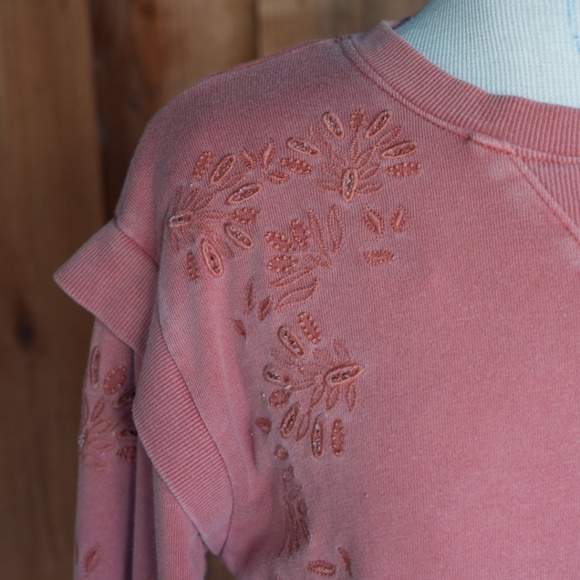 Democracy Long Sleeve Flange Shoulder Mineral Wash Sweatshirt In Toasted Pumpkin - Picture 3 of 17